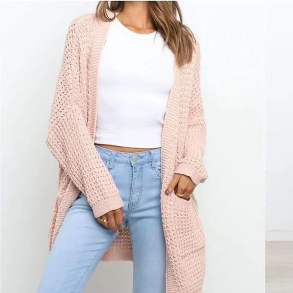 Women's Pink Knit Cardigan Sweater - Picture 10 of 10